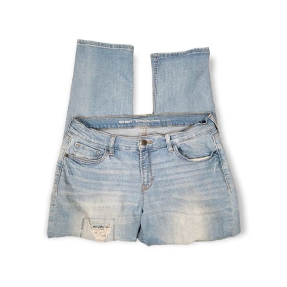 Old Navy Women's Light Blue Boyfriend Skinny Distressed Denim Jeans Size 10 - Picture 3 of 4